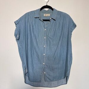 Madewell Central Button Up Chambray Shirt Blouse in Roberta Indigo Size Medium
